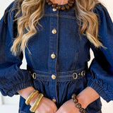 Solid ¾ Puff Sleeve Denim Top