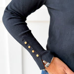 Solid round neck long sleeve top - Black