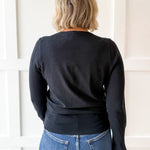 Solid round neck long sleeve top - Black