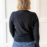 Solid round neck long sleeve top - Black