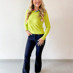 Solid Round Neck Long Sleeve Top - Chartreuse