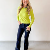 Solid Round Neck Long Sleeve Top - Chartreuse