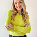 Solid Round Neck Long Sleeve Top - Chartreuse