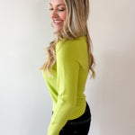 Solid Round Neck Long Sleeve Top - Chartreuse