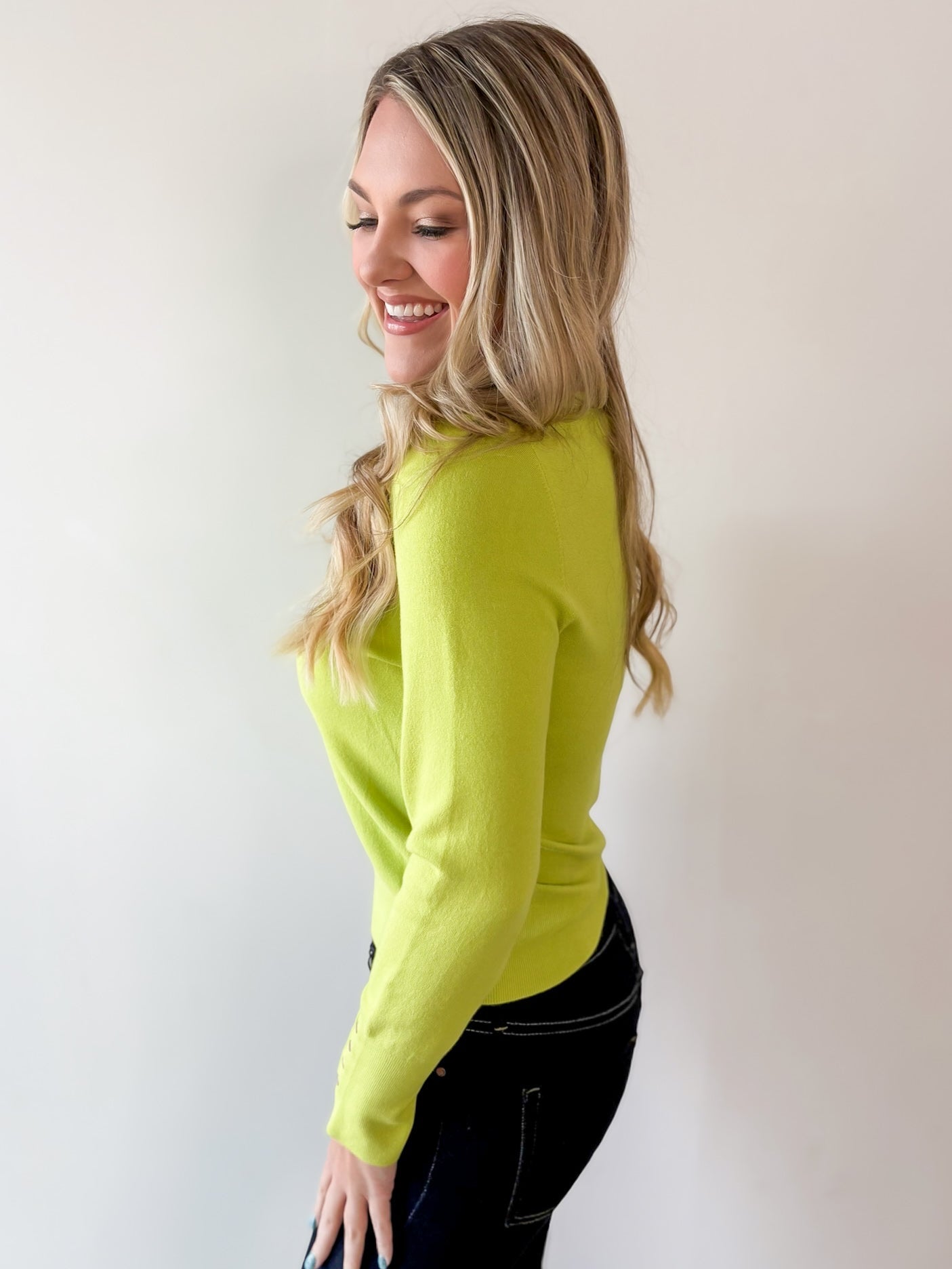 Solid Round Neck Long Sleeve Top - Chartreuse
