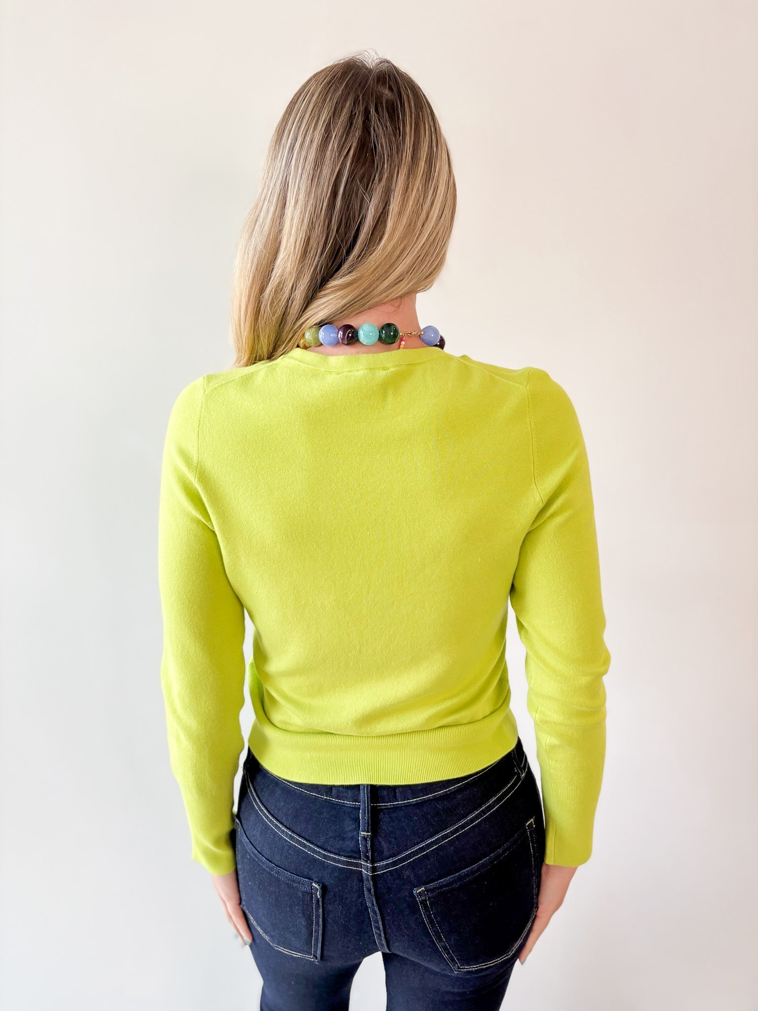 Solid Round Neck Long Sleeve Top - Chartreuse