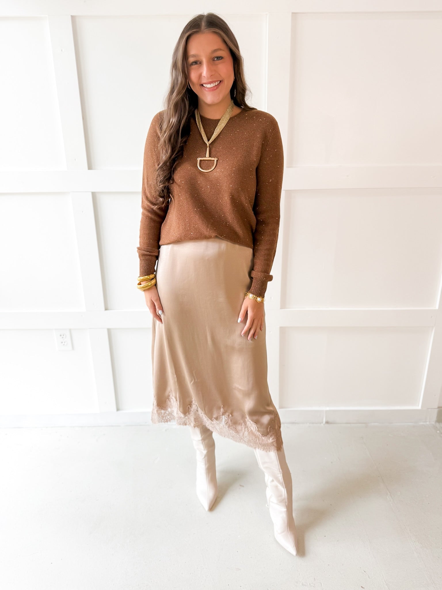 Sparkled Crew Sweater- Chocolate