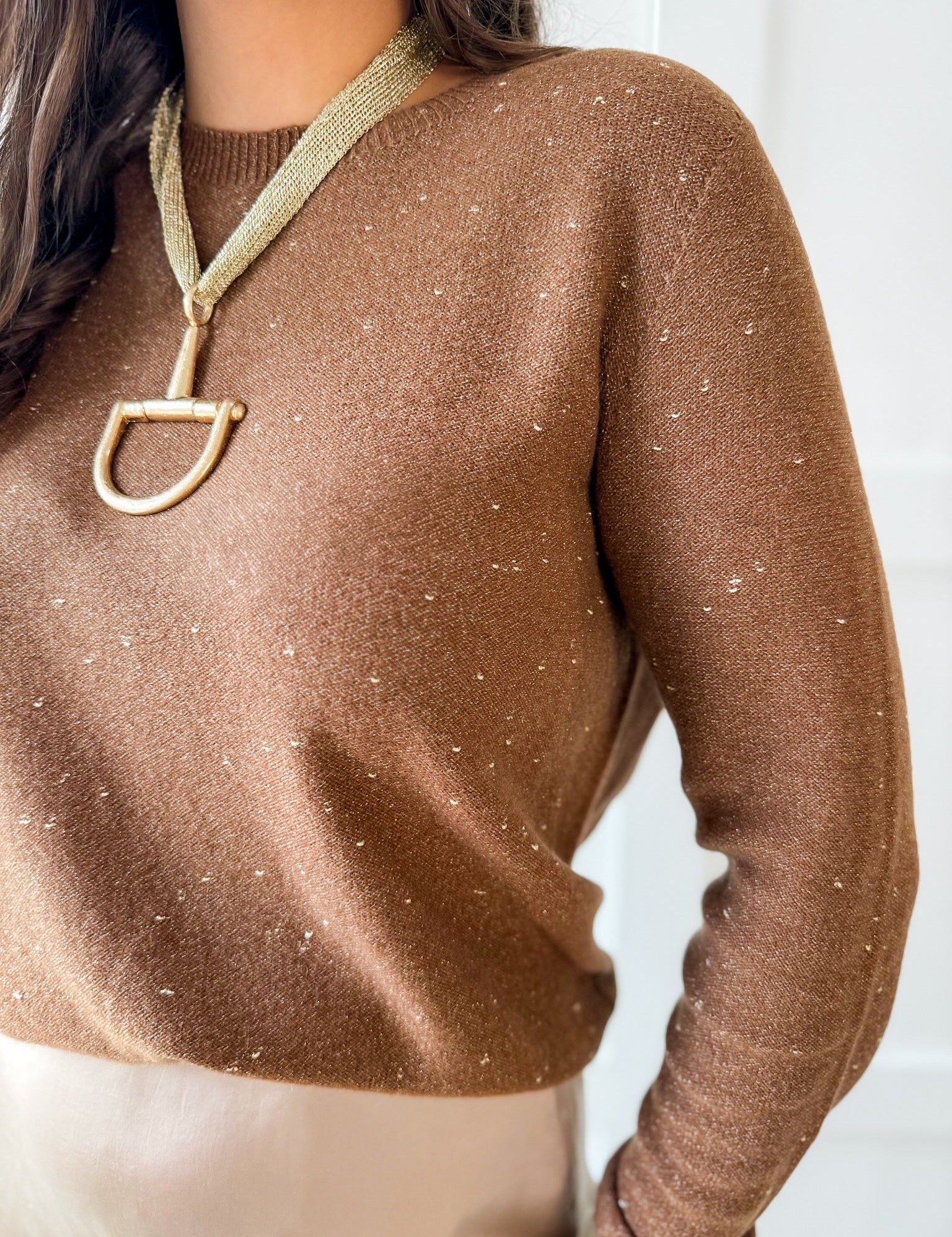 Sparkled Crew Sweater- Chocolate