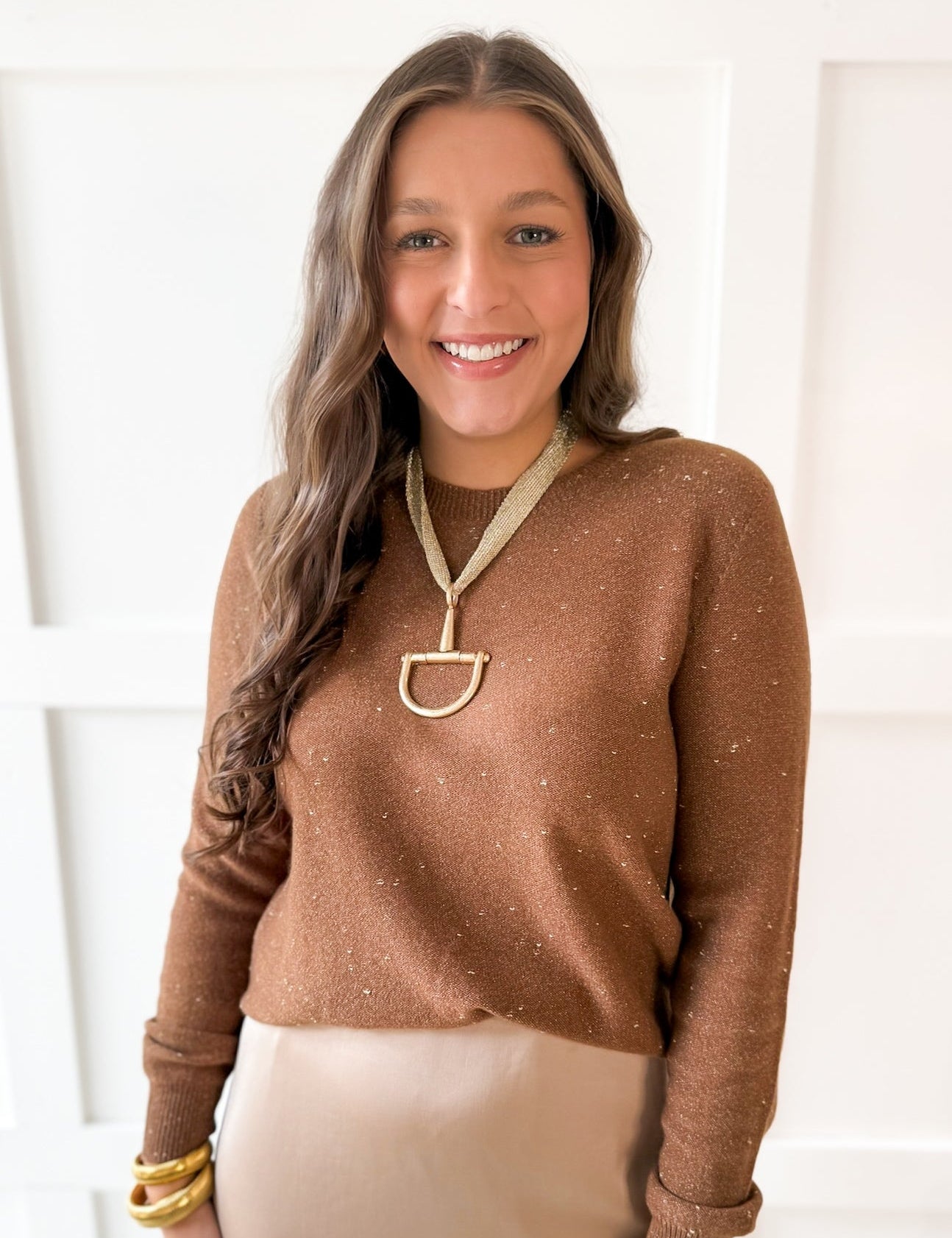 Sparkled Crew Sweater- Chocolate