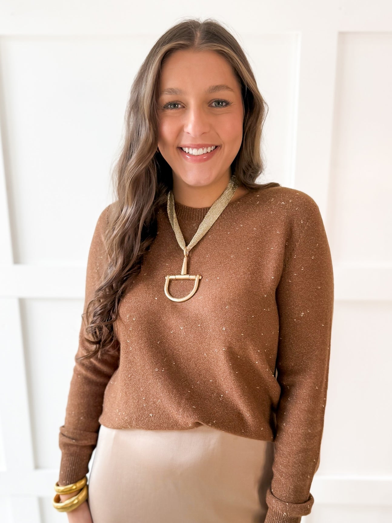 Sparkled Crew Sweater- Chocolate