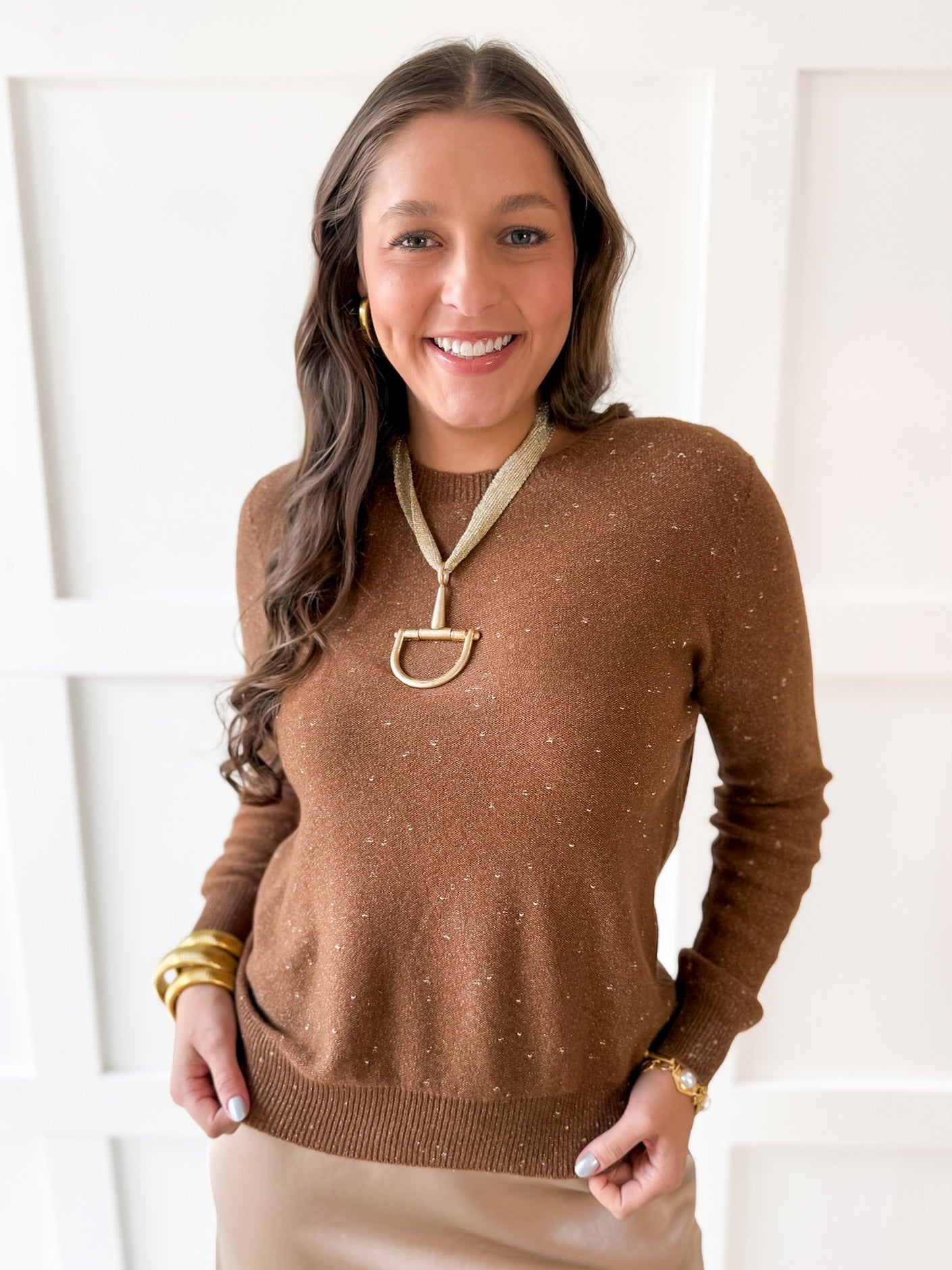 Sparkled Crew Sweater- Chocolate