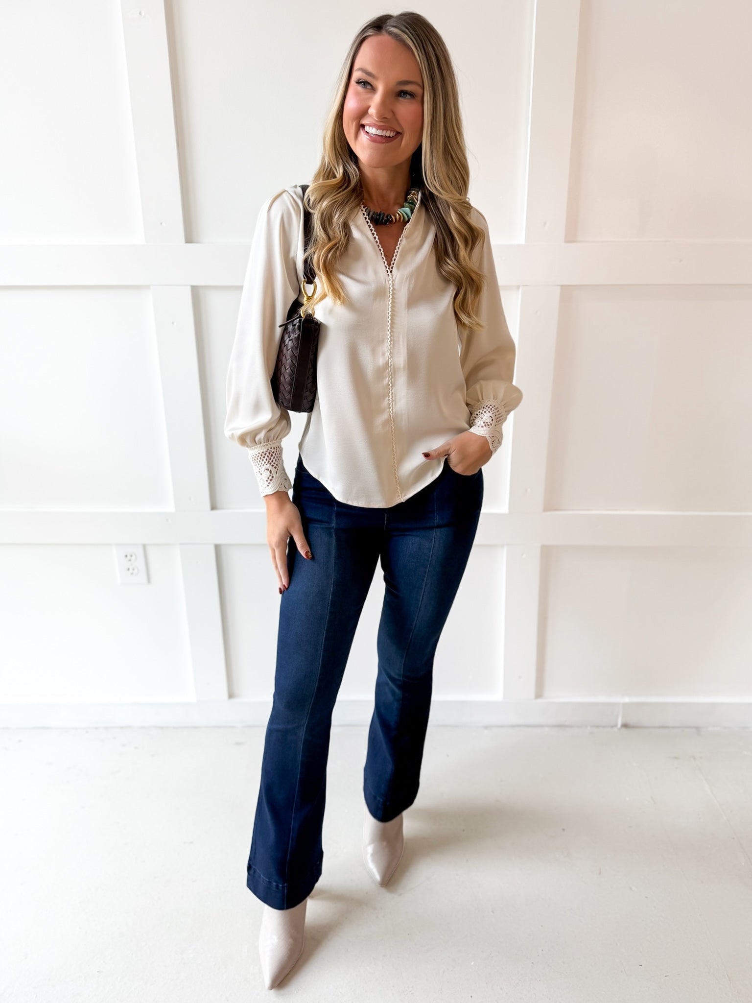 Split Neck Blouse - Ecru