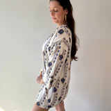 Split Neck Kaftan - Off White/Navy