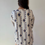 Split Neck Kaftan - Off White/Navy