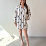 Split Neck Kaftan - Off White/Navy