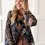 Split Neck Pleated Blouse