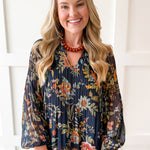 Split Neck Pleated Blouse