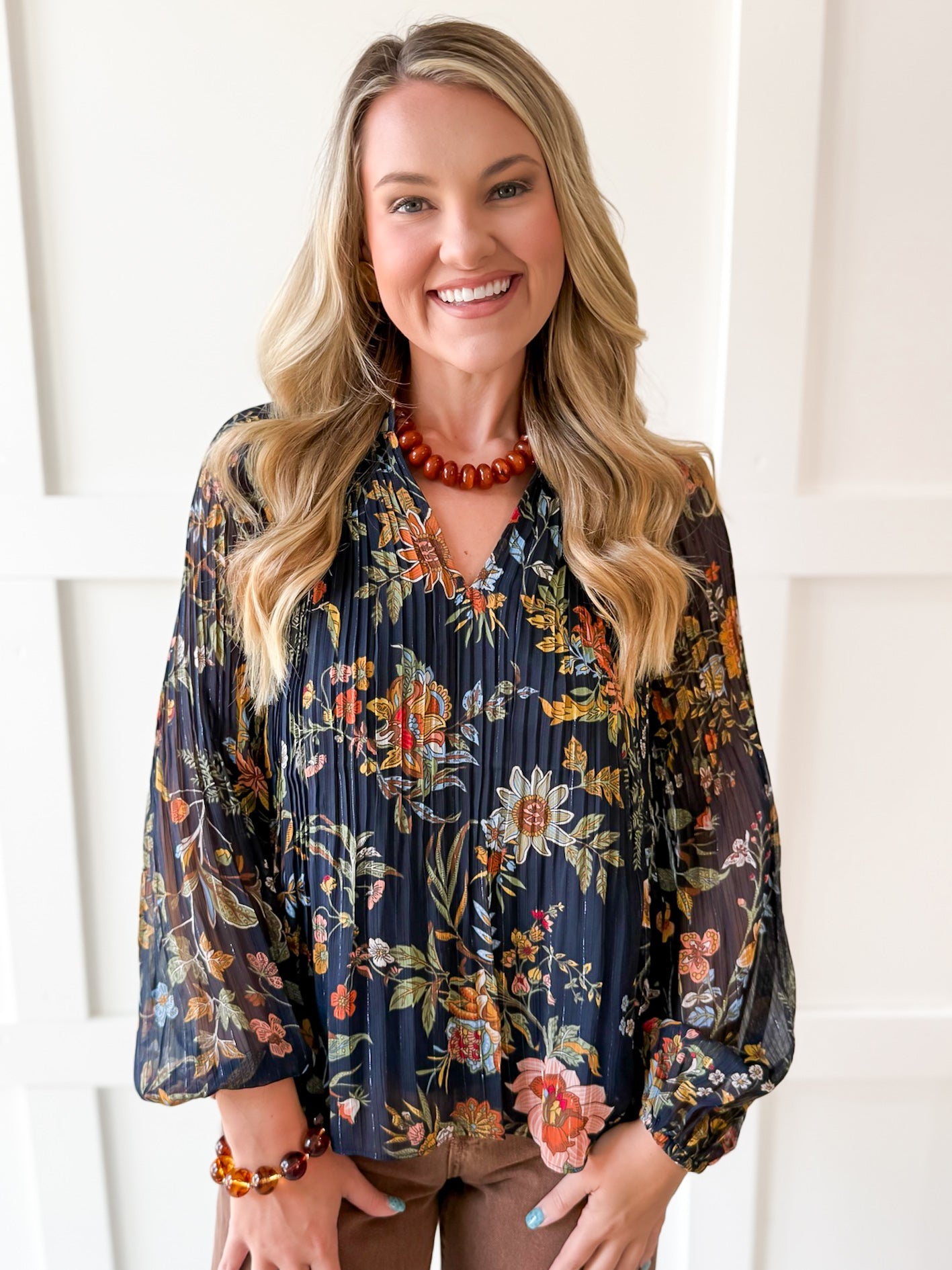 Split Neck Pleated Blouse