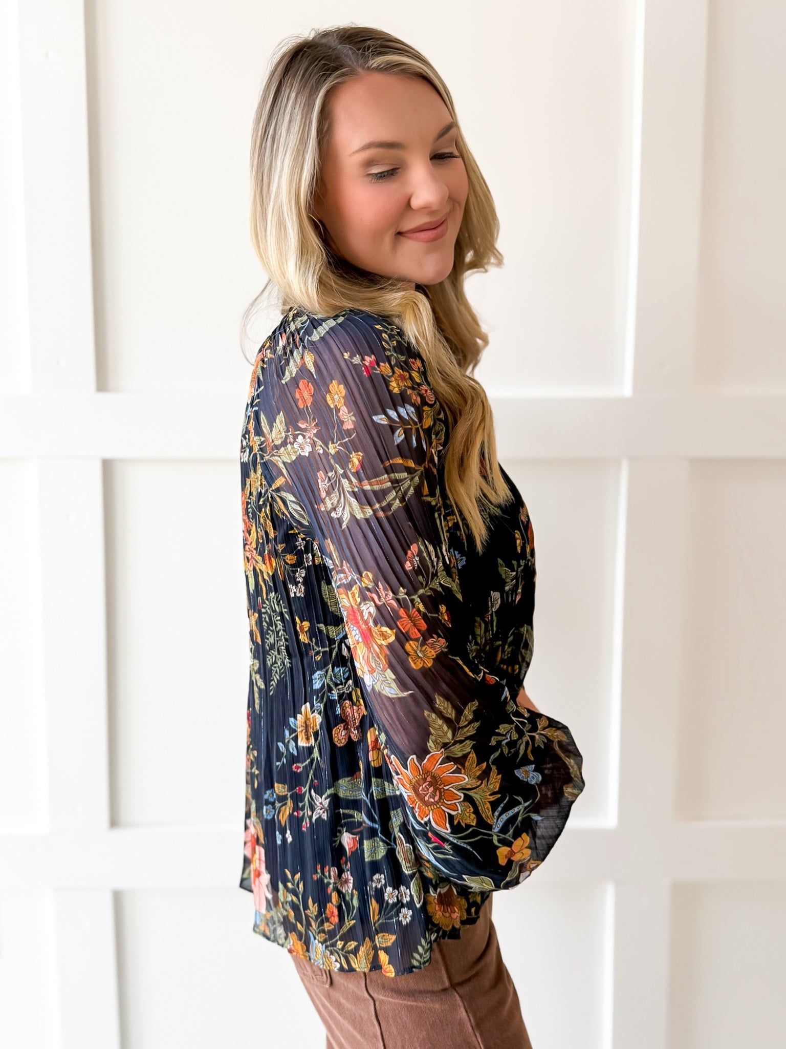 Split Neck Pleated Blouse