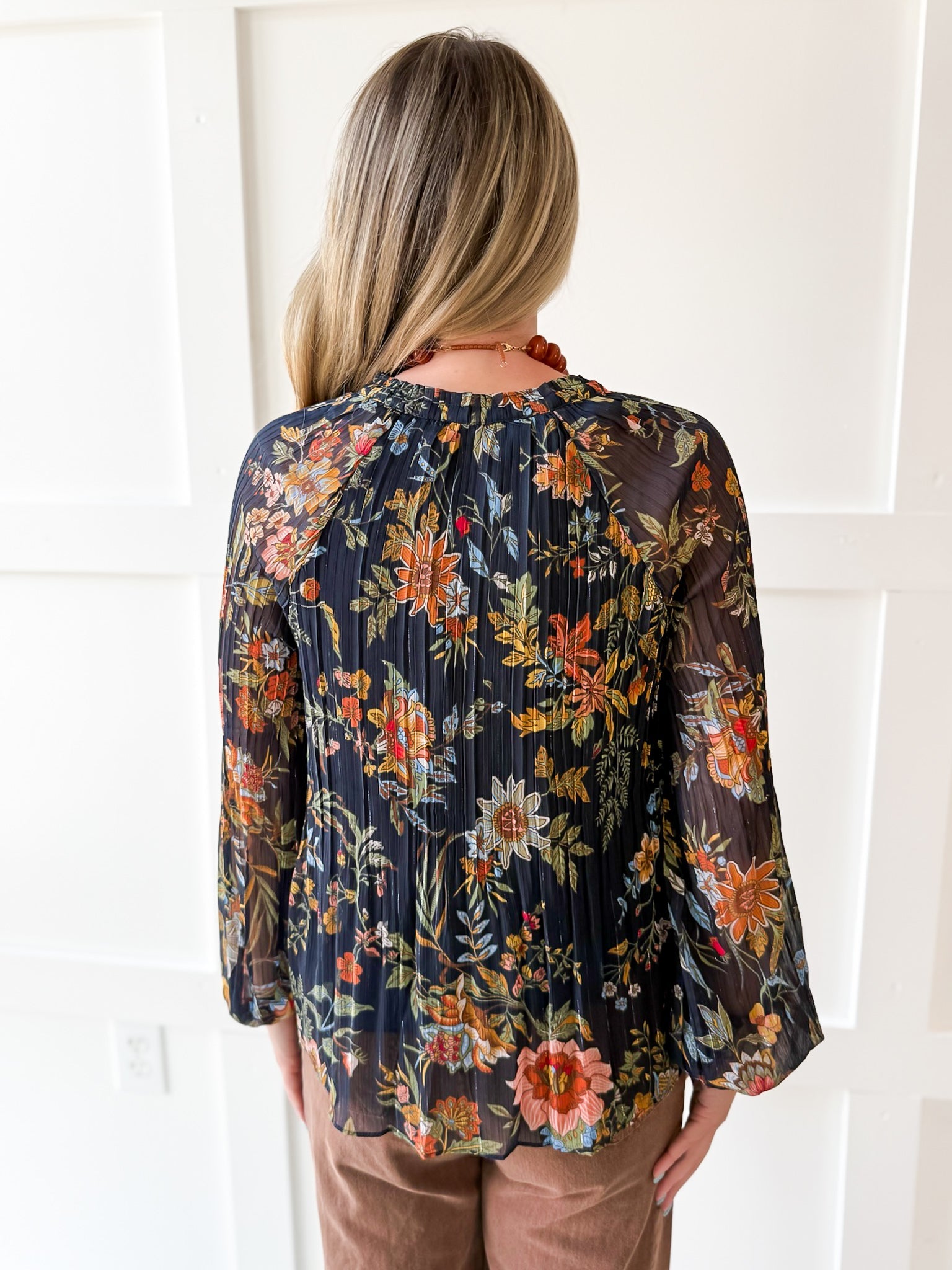 Split Neck Pleated Blouse