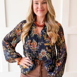 Split Neck Pleated Blouse