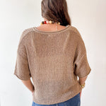 Split Neck Sheer Crochet Knit Top -Natural