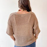 Split Neck Sheer Crochet Knit Top -Natural