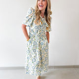 Spring Floral tie Waist Midi Dress