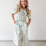 Spring Floral tie Waist Midi Dress