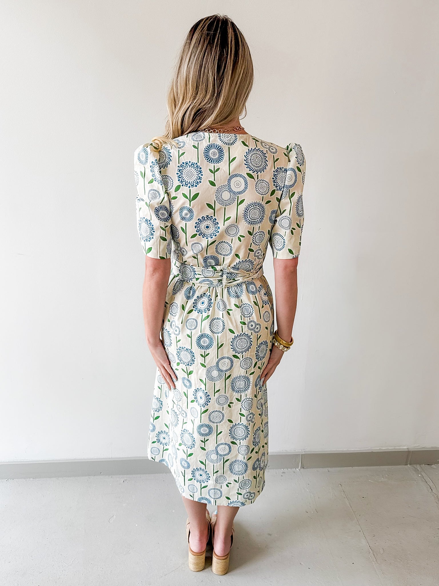 Spring Floral tie Waist Midi Dress
