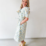 Spring Floral tie Waist Midi Dress