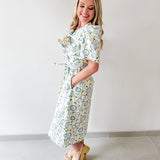 Spring Floral tie Waist Midi Dress