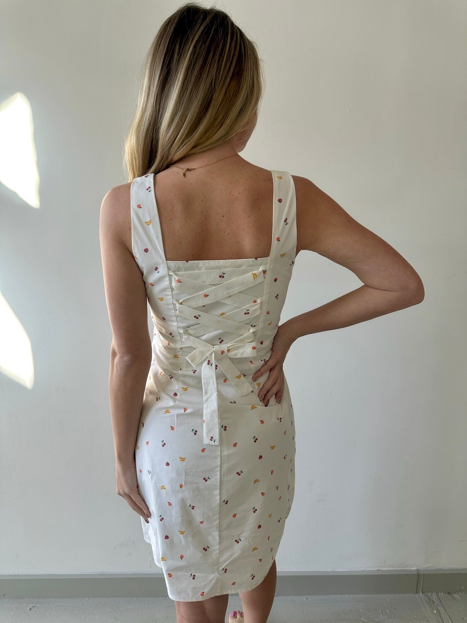 Square Neck Fruit Print Mini Dress