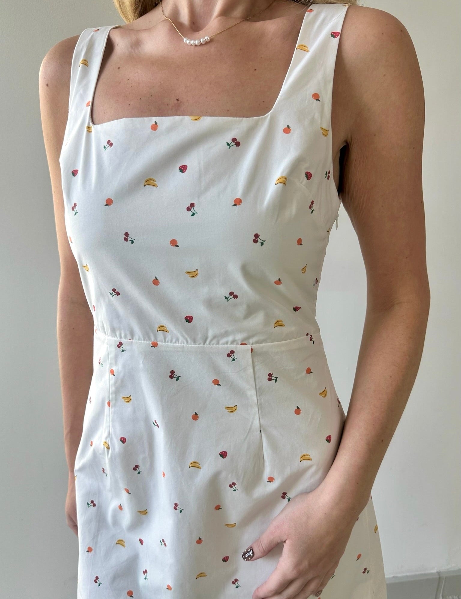 Square Neck Fruit Print Mini Dress