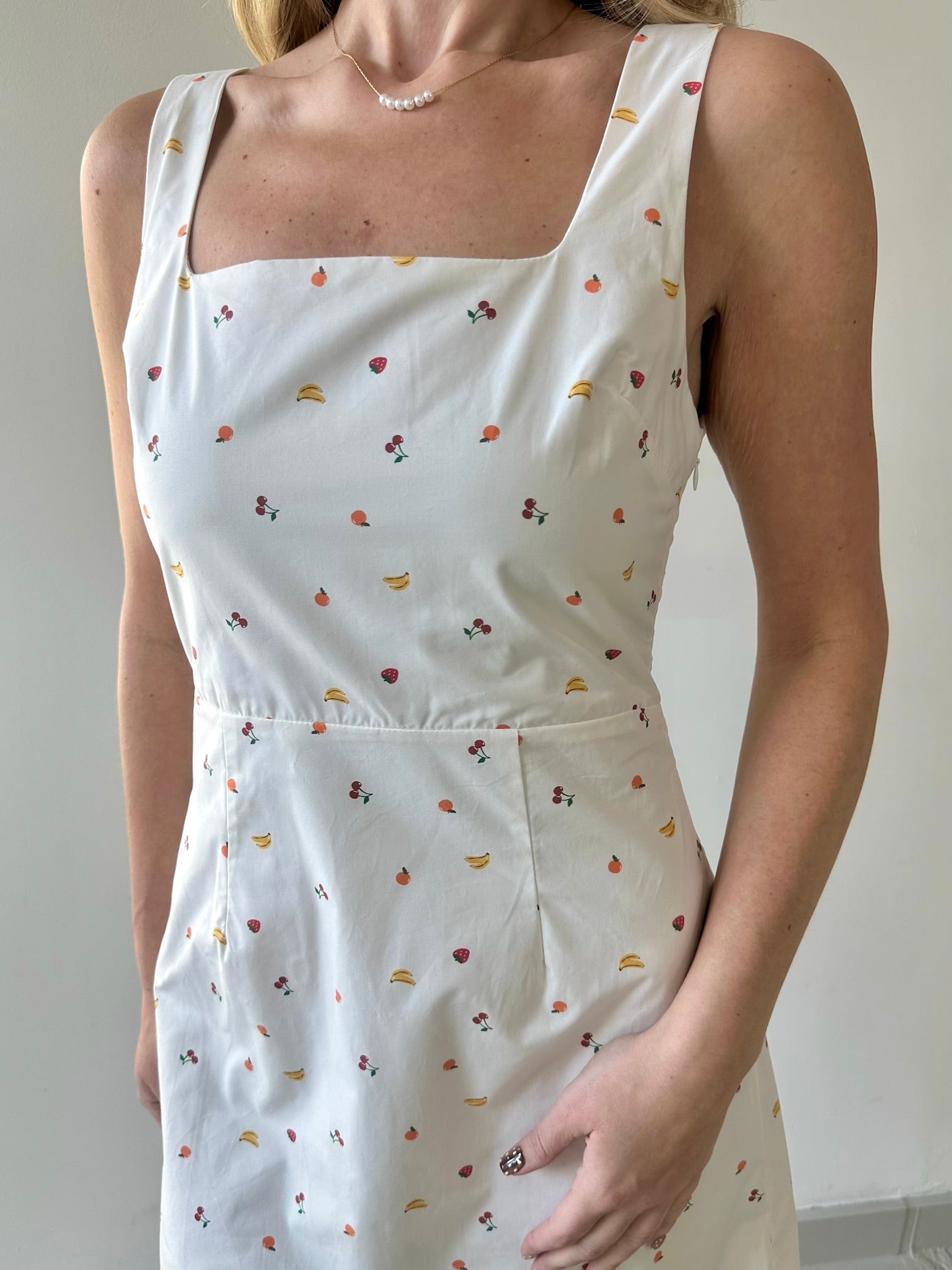 Square Neck Fruit Print Mini Dress