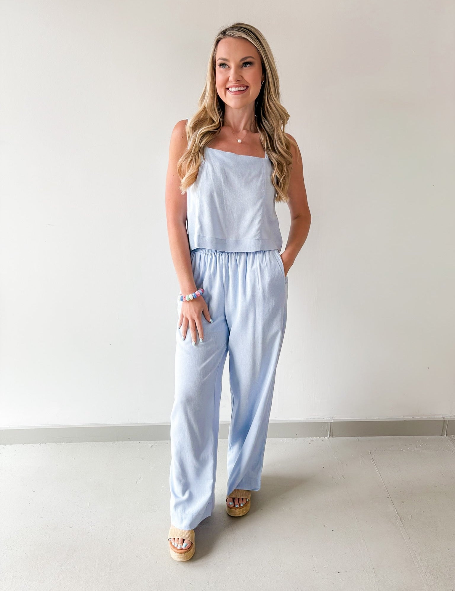 Square Neck Linen Top & Pants Set