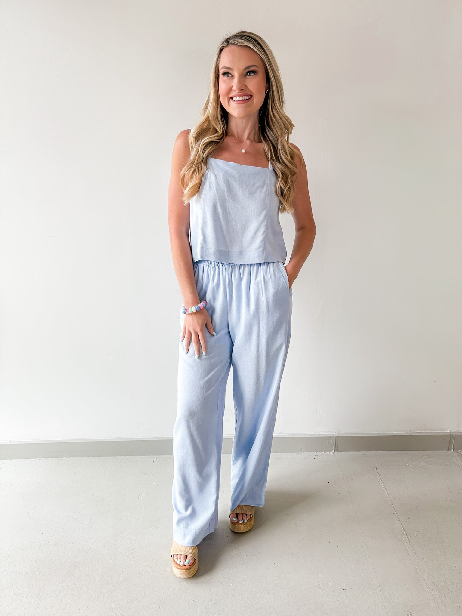 Square Neck Linen Top & Pants Set