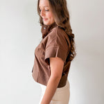 Stand Collar Top Button Placket -Brown