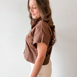 Stand Collar Top Button Placket -Brown