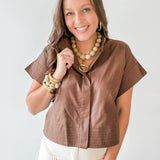 Stand Collar Top Button Placket -Brown