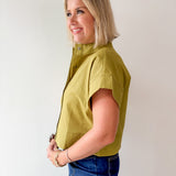 Stand Collar Top Button Placket -Olive