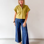 Stand Collar Top Button Placket -Olive