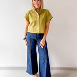 Stand Collar Top Button Placket -Olive