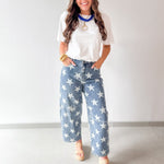 Star Printed Barrel Leg Pants