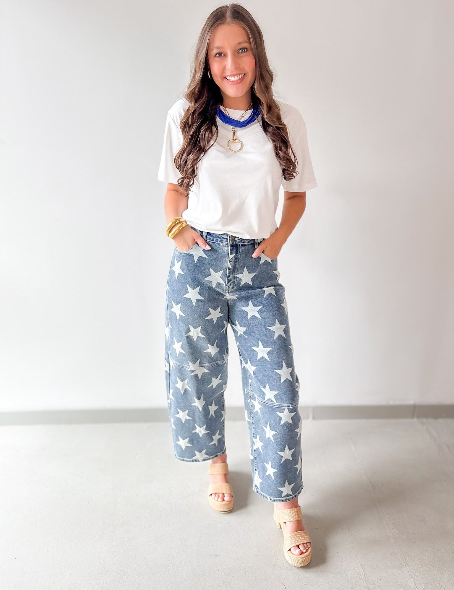 Star Printed Barrel Leg Pants
