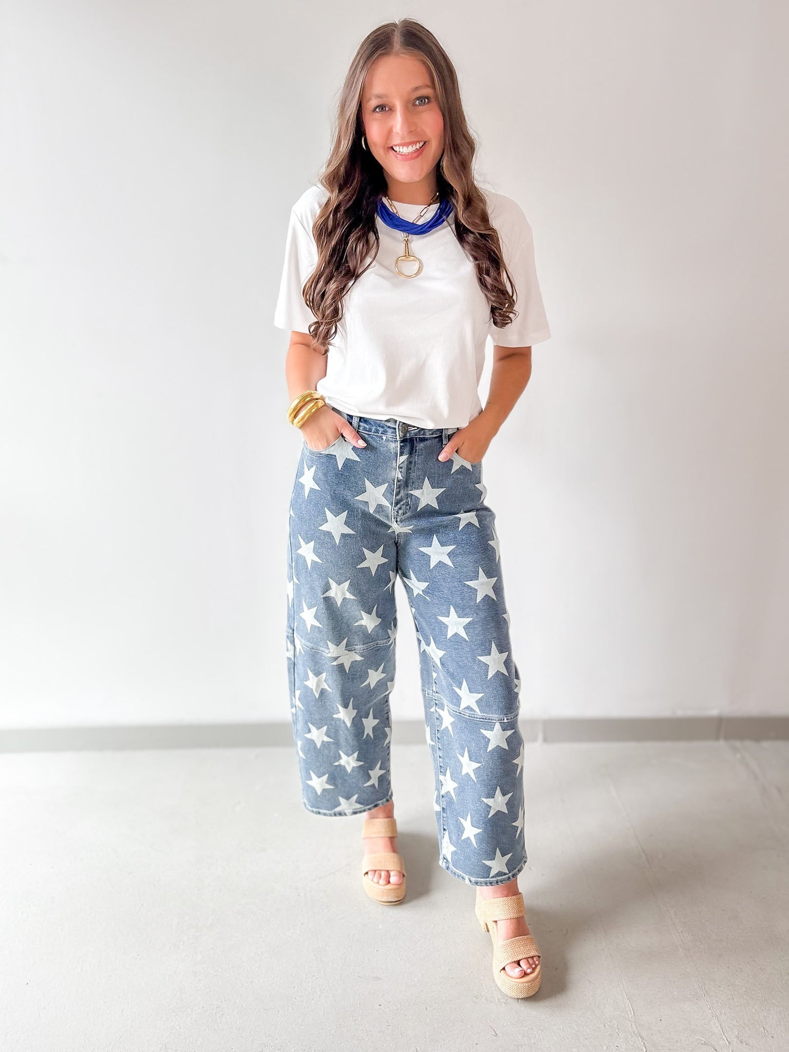 Star Printed Barrel Leg Pants