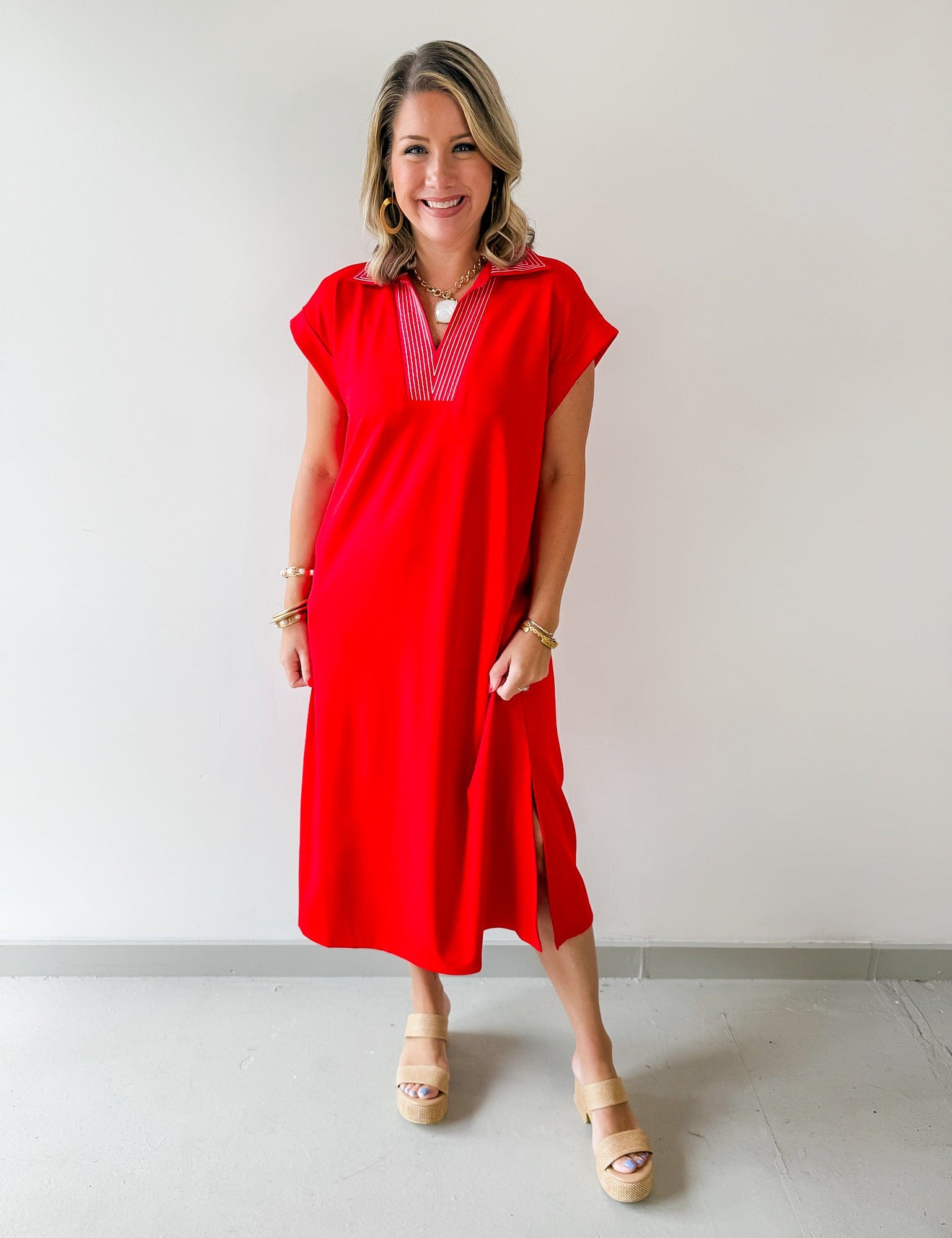 Stitch Detailed Midi Dress