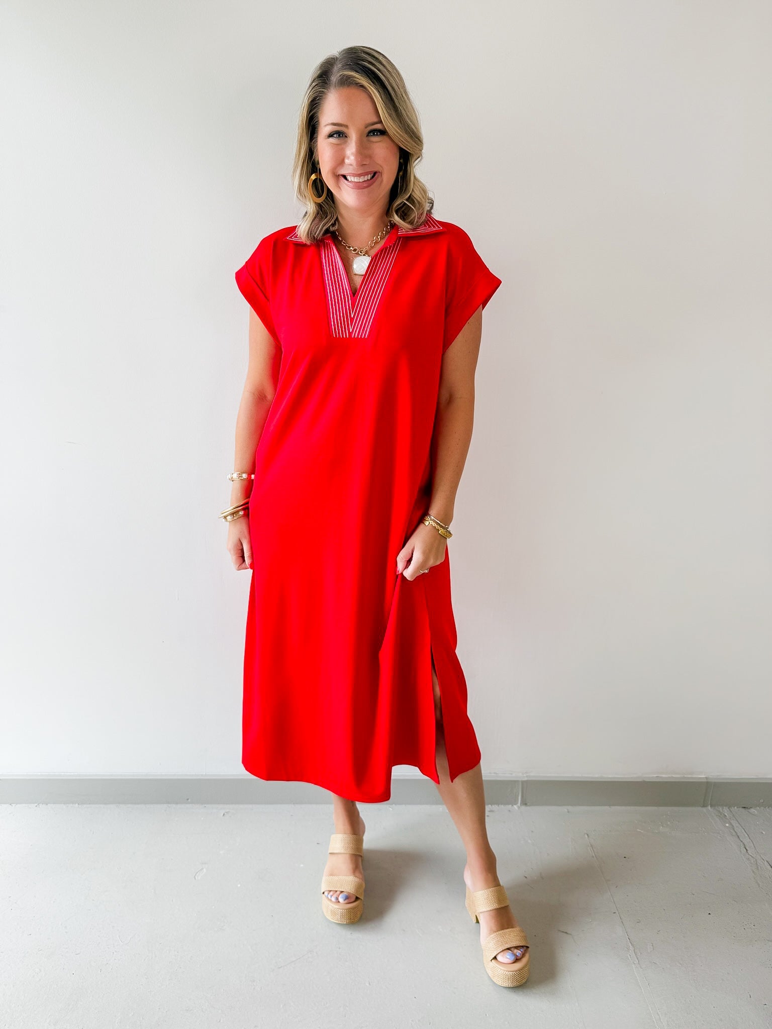 Stitch Detailed Midi Dress
