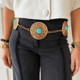 Stone Stud Western Engraved Disc Chain Belt