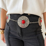 Stone Stud Western Engraved Disc Chain Belt